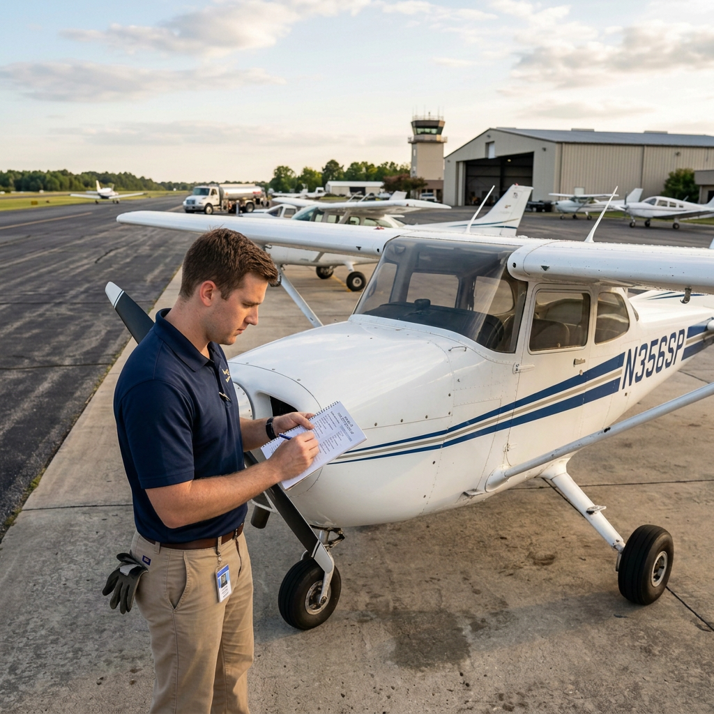create-a-highly-detailed-and-sharp-focused-image-featuring-a-cessna Pilot holding checklist beside closed cowling